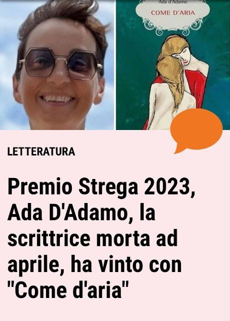 L'ortonese Ada D'Adamo ha vinto il 77° Premio Strega 2023